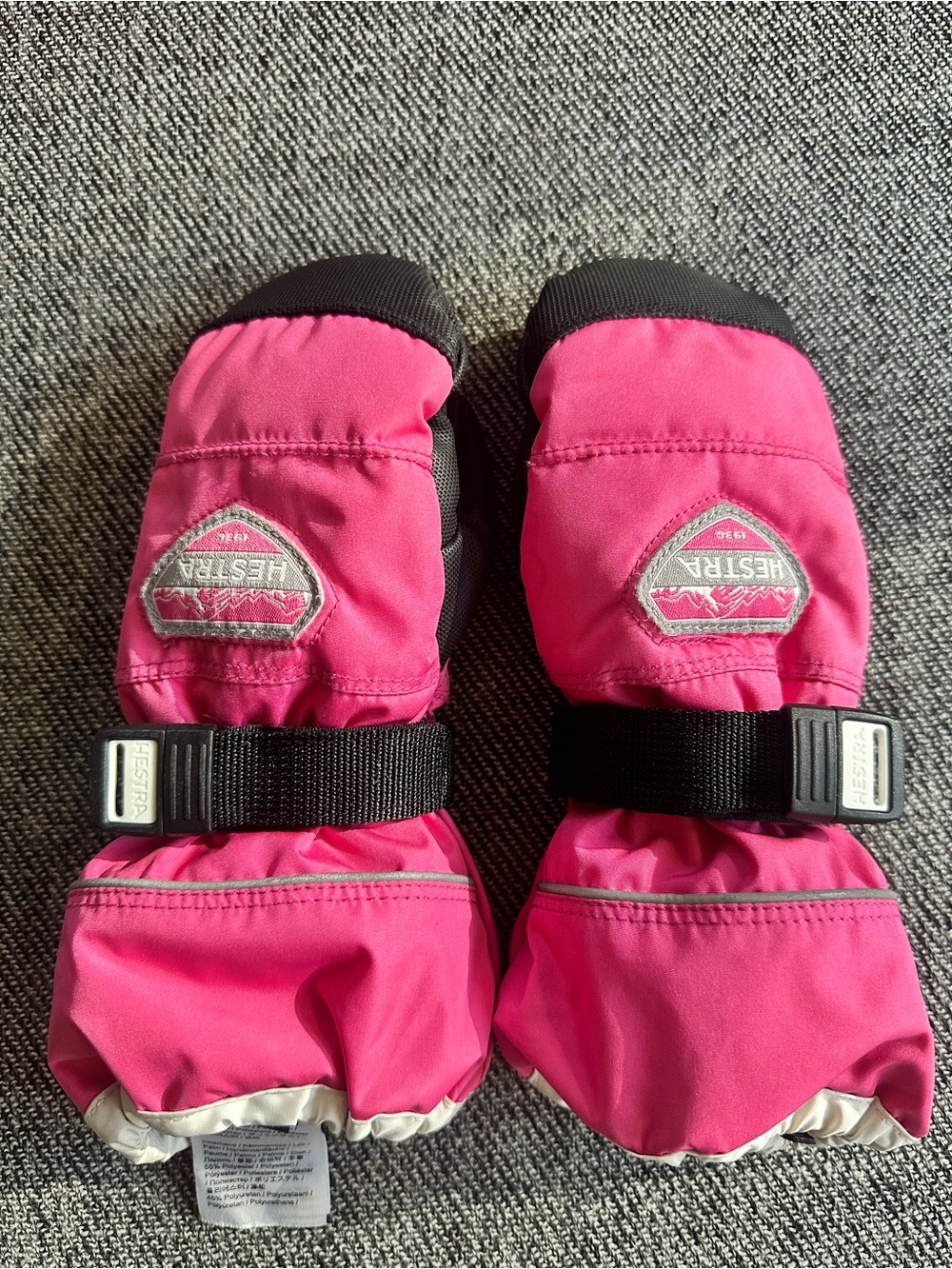Hestra Kids Bright Pink Waterproof Mittens with Black Strap